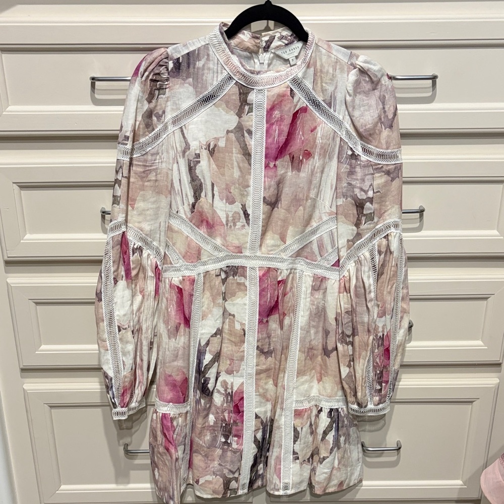 Ted Baker Pink & Cream Floral Lace-Trim Blouse